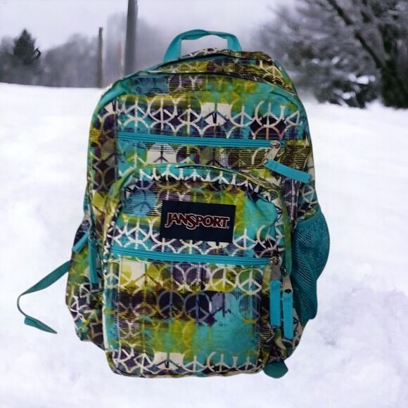 Jansport Handbags - Jansport Backpack Peace Sign Allover Print Bohemian Boho Hippie Colorful Large.